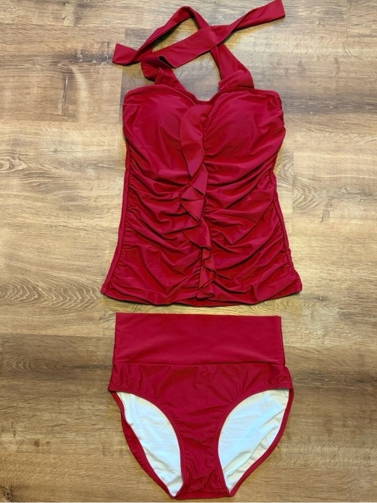 Dm Fashion Other - DM Fashion Women’s Red Ruffle Halter Tankini & Bottoms Size Medium - Like New